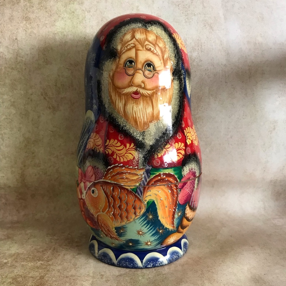 Russian Hand-Painted Santa Matryoshka Doll